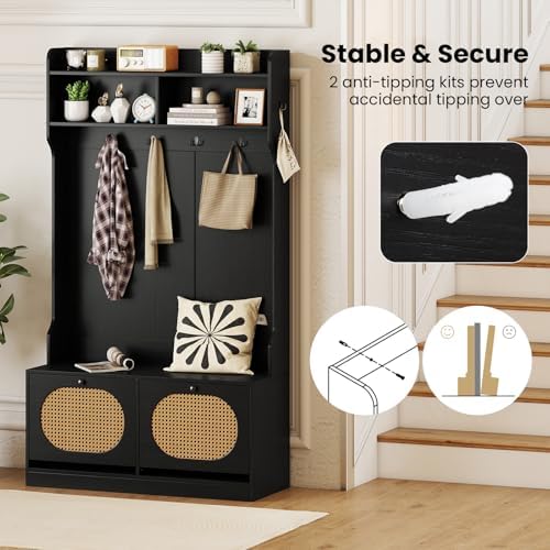Giantex 4-In-1 Hall Tree with Bench and Shoe Storage, Entryway Bench with Coat - Image 4