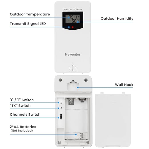 Newentor Indoor Outdoor Wireless Remote Sensor, Temperature and Humidity Meters - Image 2