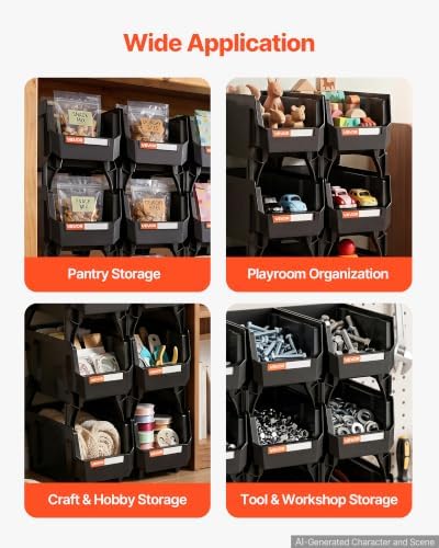VEVOR Plastic Stackable Storage Bins, 10.9 x 5.5 x 5.1 inch, Plastic Containers - Image 3