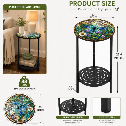 2-Tier Metal Round Side Table Accent Coffee Tables Small Space Corner Plant - Image 3