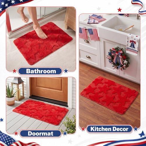 Capoda 1 Pcs Patriotic Bath Mat 20 x 30 Inch Red Patriotic Star Bathroom Rug - Image 5