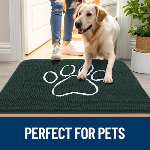 OLANLY Dog Door Mat for Muddy Paws 47x32, Paw Print Design Chenille Mud Mat - Image 6