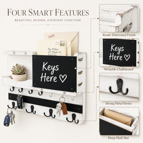 Key Holder Wall Mount with Shelf, Key Hooks - Image 5
