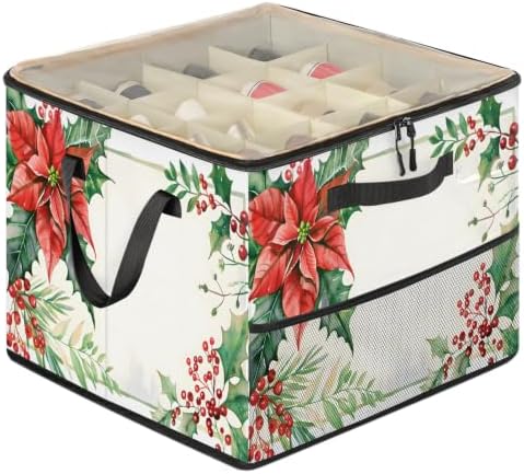 Christmas Poinsettia Flower Fabric Shoe Organizer by Mintoprints