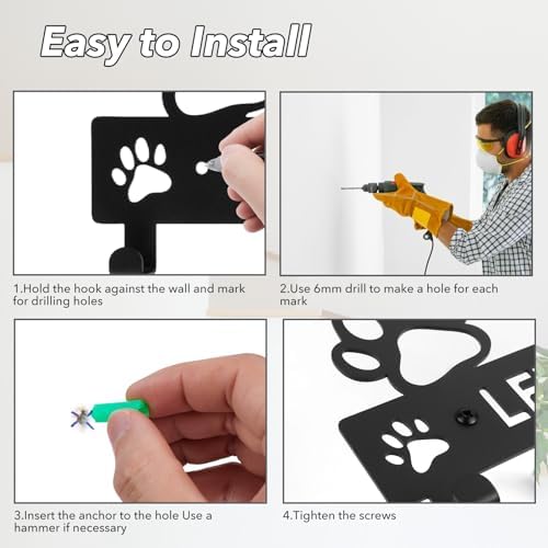 Dog Leash Holder for Wall, 5 Hooks, Iron Dog Leash Hanger, 11 Inch - Image 4