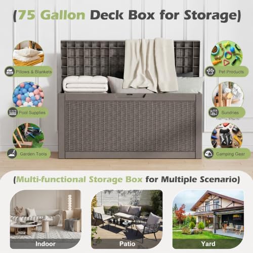 KAMABOKO Outdoor Storage Box, 75 Gallon Deck Box Outdoor Waterproof - Image 3