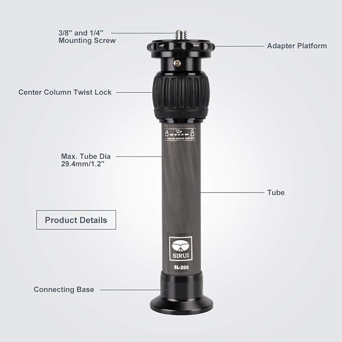 SIRUI SL-200 Carbon Fiber Tripod Extension Pole, Two-Section Center Column - Image 2