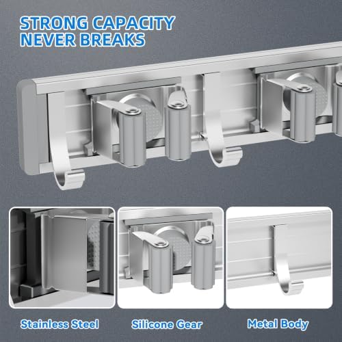 reliahom Broom Holder Wall Mount Mop Hanger Tools organizer 4Racks 5Hooks - Image 2