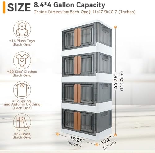 Storage Box, Plastic Cabinet, 8.4 Gallon Capacity, 4 Packs, Stackable - Image 2