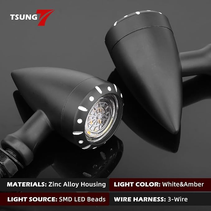TSUNG 2PCS Motorcycle Bullet LED Front Turn Signal White Amber Light SMD - Image 2