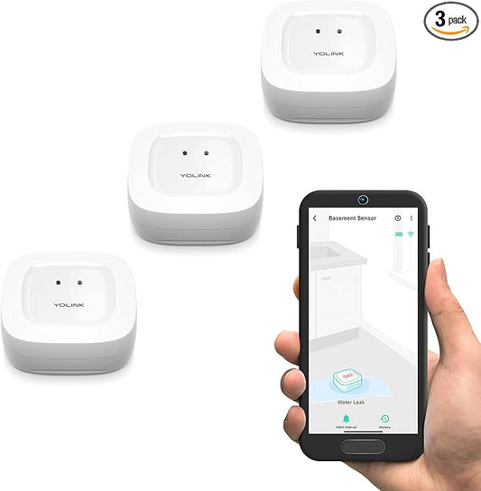 YoLink Water Leak Sensor 3-Pack, LoRa Up to 1/4 Mile Open-Air Range Smart Water by YoLink
