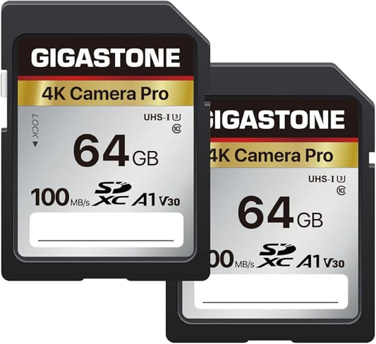 【5-Years Data Recovery】 GIGASTONE 64GB SD Card 2-Pack, 4K Camera Pro, UHS-I A1 by Gigastone