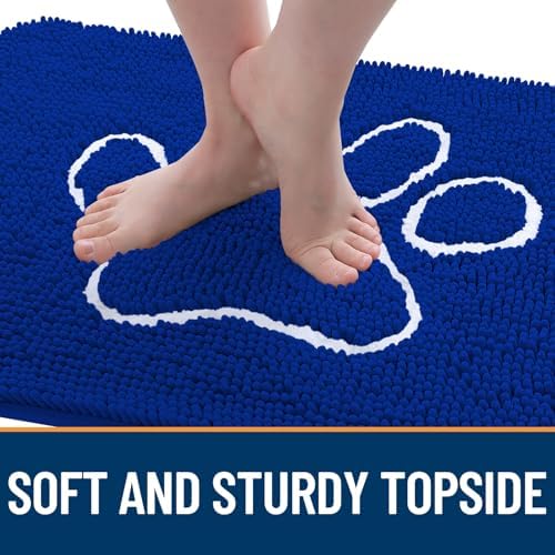 OLANLY Dog Door Mat for Muddy Paws 30x20, Paw Print Design Chenille Mud Mat - Image 4