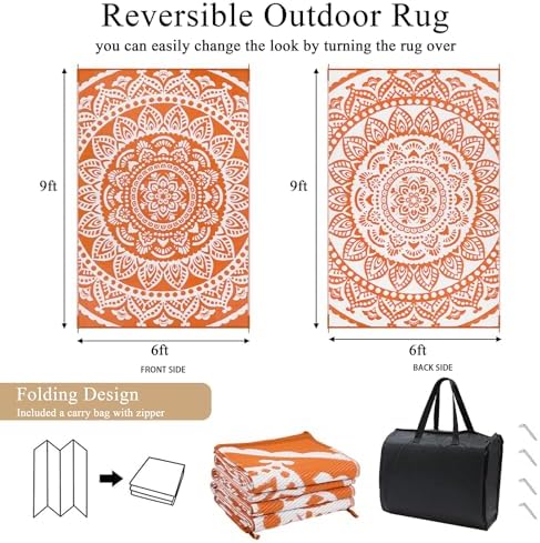 Bsmathom Waterproof Outdoor Rug 6'x9' Reversible Boho Plastic Straw Patio Deck - Image 2