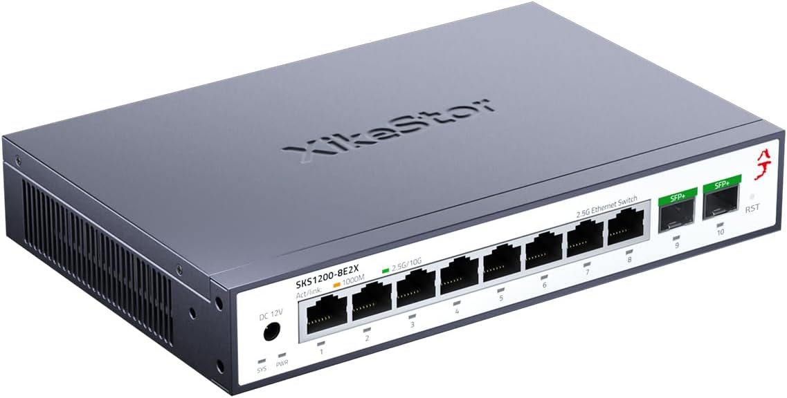 10 Port 2.5G Unmanaged Ethernet Switch, 2x10G SFP+, 8×2.5 RJ45 Gigabit Network by XikeStor