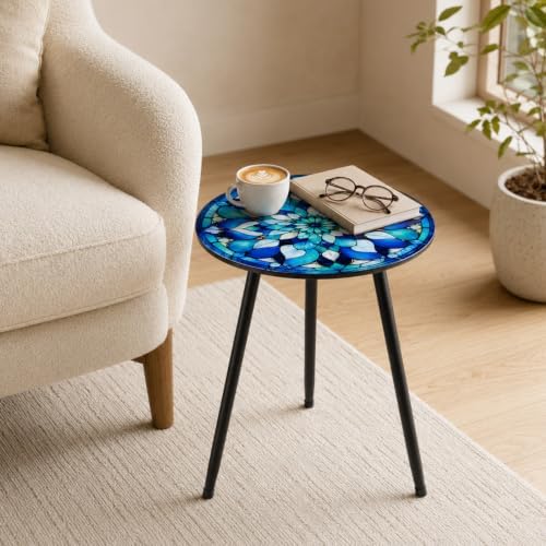 2 Pack Metal Mosaic Round Side Tables 13.4" Small Outdoor Patio Round Accent - Image 2