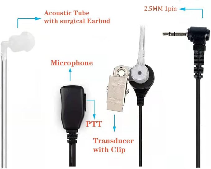 Walkie Talkies Earpieces with Mic 1 Pin Covert Air Acoustic Tube Headset - Image 4
