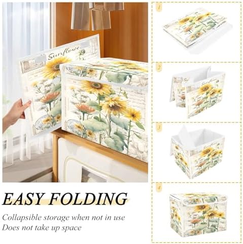 Bolaz Storage Bins with Lids and Handles, Sunflower Stamp Storage Box Basket - Image 4