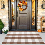 OLANLY Fall Door Mat, Buffalo Plaid Rug, Coffee & White Checkered by OLANLY
