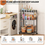 Broom Holder with Cleaning Supplies Organizer, Broom Closet Storage Cabinet - Image 2