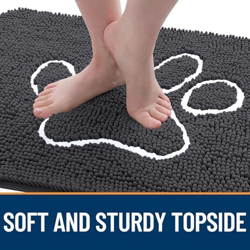 OLANLY Dog Door Mat for Muddy Paws 70x35, Paw Print Design Chenille Mud Mat - Image 4