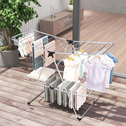 Tangkula Clothes Drying Rack Foldable, 2-Level Heavy-Duty Aluminum Laundry - Image 3