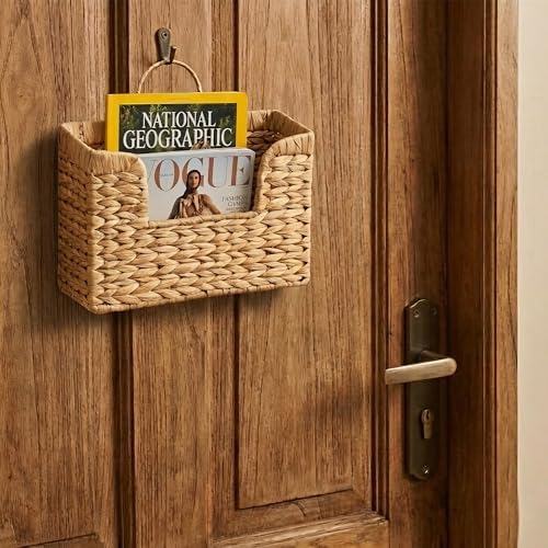 Set of 2 Magazine Holder Wall Basket Water Hyacinth Woven Mail Organizer - Image 7