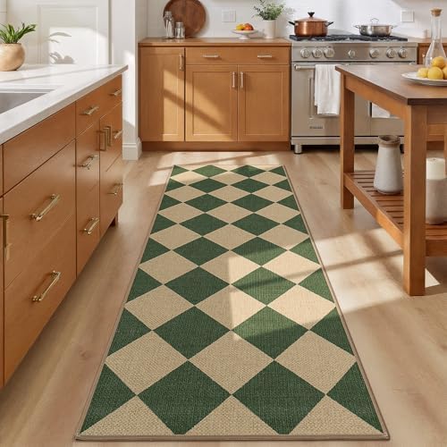 Lessymo Kitchen Runner Rug 2x6 Checkered Jute Rugs Washable Non Slip - Image 6