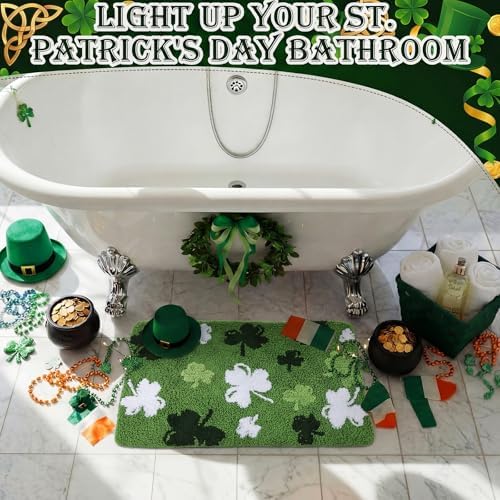 Capoda St. Patrick's Day Bathroom Rug 20 x 30 Inch Green White Shamrock Door - Image 6