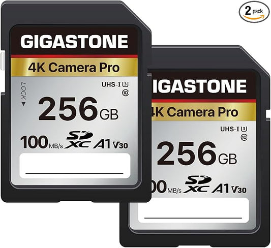 【5-Years Data Recovery】 GIGASTONE 256GB SD Card 2-Pack, 4K Camera Pro, UHS-I A1 by Gigastone