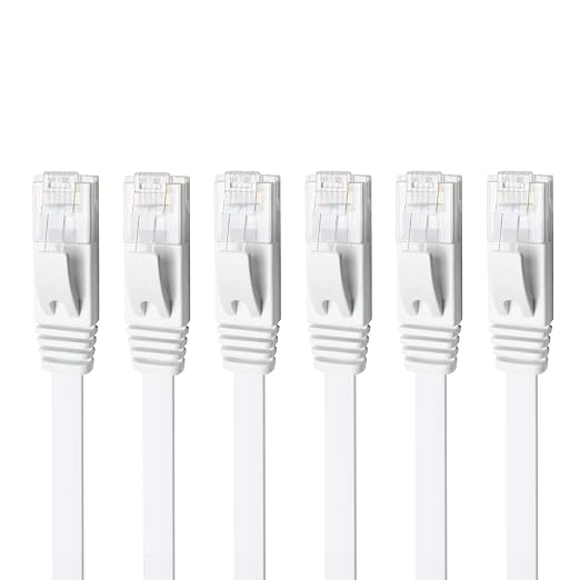 Yauhody CAT 6 Ethernet Cable 5ft 6-Pack White, High Speed Solid Flat CAT6 by Yauhody