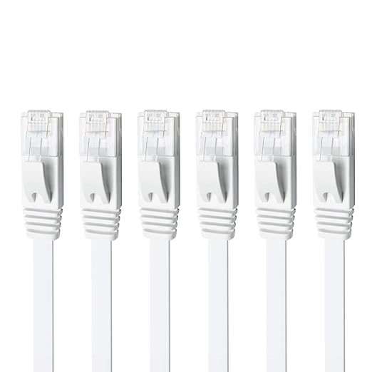 Yauhody CAT 6 Ethernet Cable 10ft 6-Pack White, High Speed Solid Flat CAT6 by Yauhody