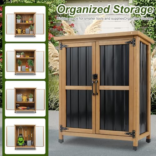 Ketive Small Outdoor Storage Cabinet Wood & Metal, Small Garden Tool Storage - Image 5