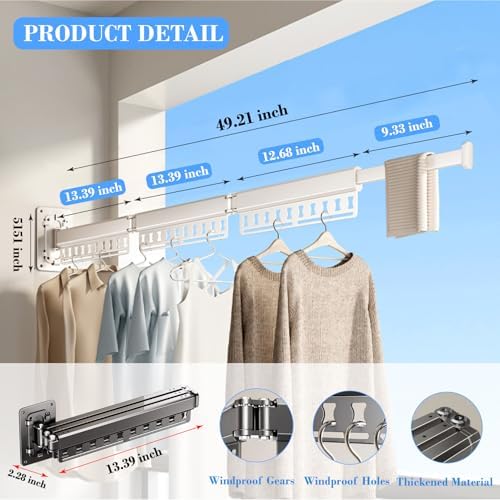 Clothes Drying Rack Wall-Mounted, 3-Fold Retractable Clothes Hanger - Image 2