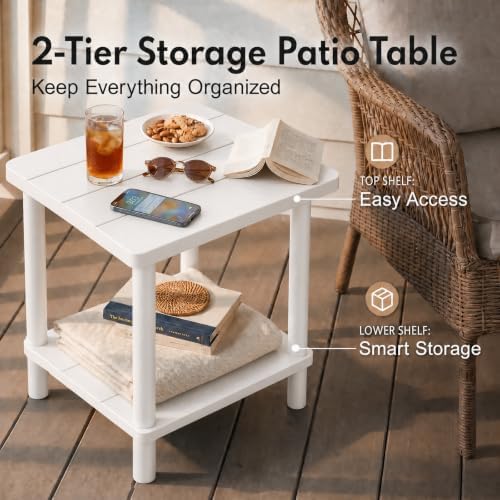 PASAMIC Outdoor Side Table, 2-Tier Square Patio Table - Image 3