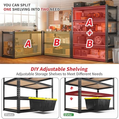 REIBII 4 Pack Storage Shelves, 5 Tier Heavy Duty Metal Garage Shelving - Image 6