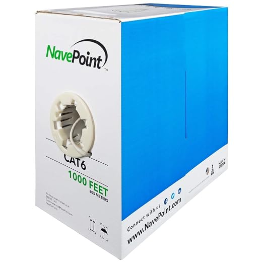 NavePoint Cat6, Solid Bulk Ethernet Cable, 23AWG 4 Pair, Unshielded Twisted Pair by NavePoint