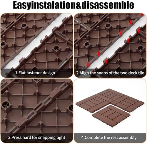 Interlocking Deck Tiles, 44 Pack, Outdoor Waterproof Plastic Balcony Decking - Image 3