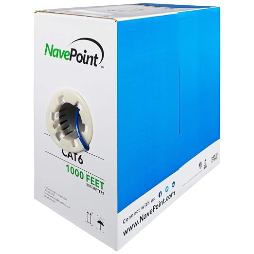 NavePoint Cat6, Solid Bulk Ethernet Cable, 23AWG 4 Pair, Unshielded Twisted Pair by NavePoint