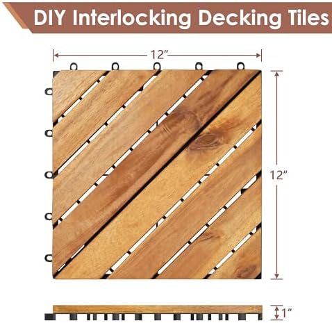 PrimeZone 432 PCS Solid Acacia Wood Interlocking Patio Deck Tiles Outdoor - Image 2