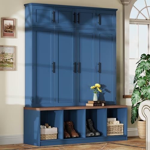 LUMISOL Wide Hall Tree with Storage Bench & Shoe Cube Storage, Mudroom Coat by LUMISOL