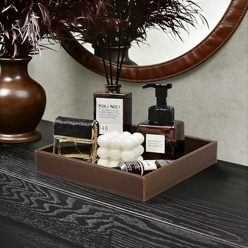 HofferRuffer Faux Leather Vanity Tray, Elegant Desktop Storage Organizer - Image 3
