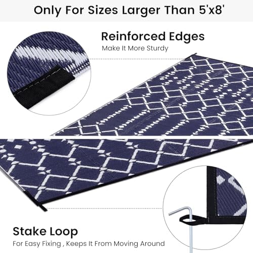 Smiry Outdoor Rug 8x10 ft Waterproof Reversible Boho Mat - Image 4