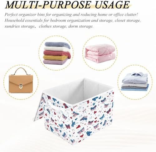 Bolaz Storage Bins with Lids and Handles, Butterfly Flag Stars Pattern Storage - Image 7