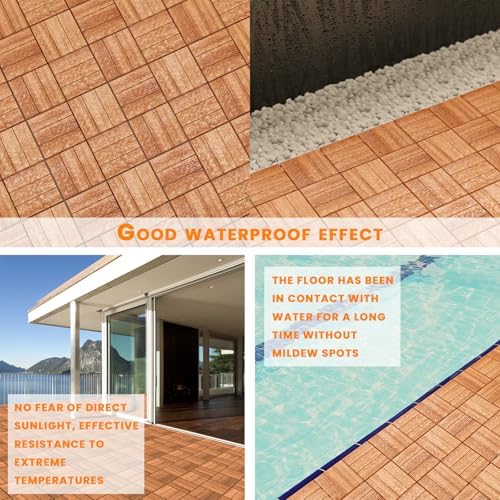 Solid Acacia Wood Interlocking Deck Tiles Snap Together Floor - Image 5