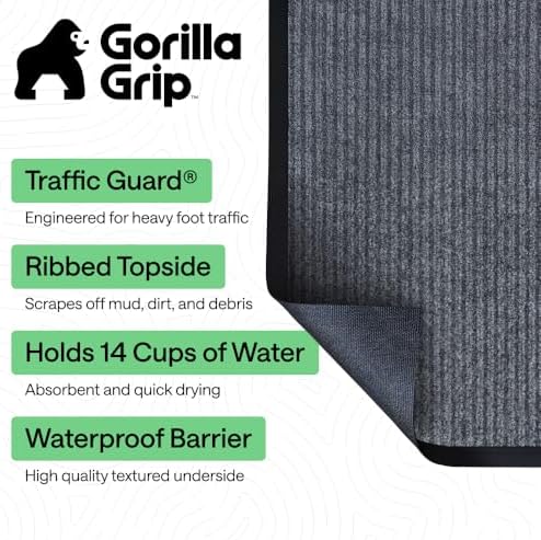 GORILLA GRIP Traffic Guard Indoor Outdoor Heavy Duty Door Mat 72x48 Lt Gray - Image 2