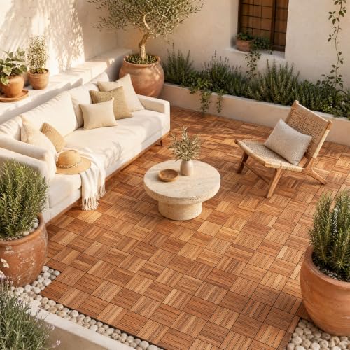 Goplus 27-Pack Acacia Wood Interlocking Deck Tiles - Image 2