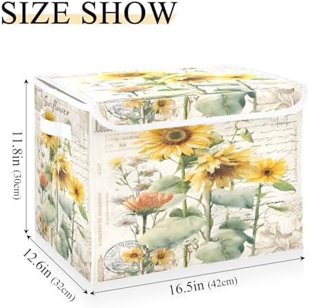Bolaz Storage Bins with Lids and Handles, Sunflower Stamp Storage Box Basket - Image 3