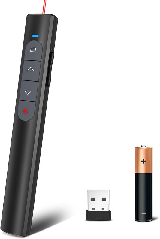 Presentation Clicker Wireless Presenter Remote, PowerPoint Clicker Computer Clicker with Red Light, Clickers for PowerPoint Presentations Slide Advancer with Volume Control for Mac/Laptop/Computer