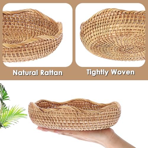 Hipiwe Natural Rattan Tray 8.5" Wicker Key Basket Bowl - Image 4
